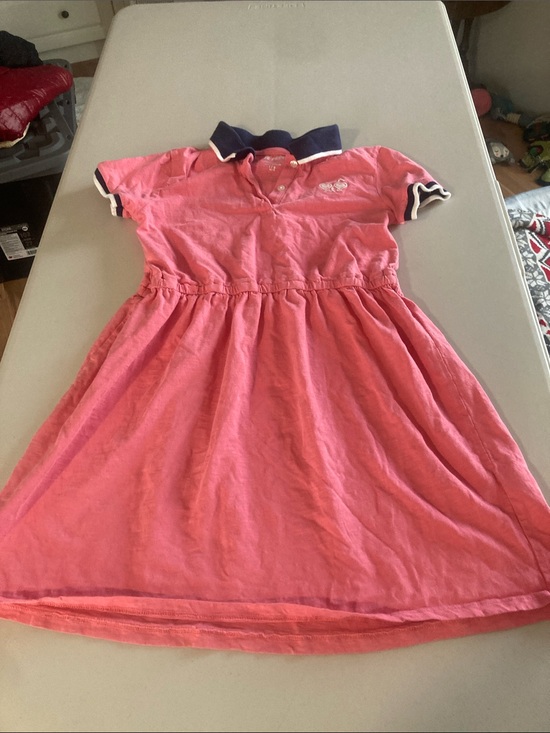 Joe Fresh Other - Joe Fresh Coral Pink Polo-Style Girls Casual Dress with Navy Trim